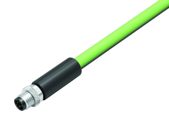 Binder 77-5429-0000-50704-0200 M8-D Male cable connector, Contacts: 4, shielded, moulded on the cable, IP67, Profinet/Ethernet CAT5e, PUR, green, 4 x AWG 22, 2 m | American Cable Assemblies