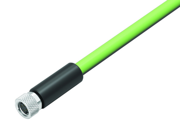 Binder 77-5430-0000-50704-0200 M8-D Female cable connector, Contacts: 4, shielded, moulded on the cable, IP67, Profinet/Ethernet CAT5e, PUR, green, 4 x AWG 22, 2 m | American Cable Assemblies