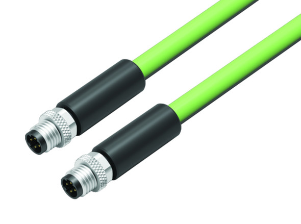 Binder 77-5429-5429-50704-0200 M8-D Connecting cable 2 male cable connectors, Contacts: 4, shielded, moulded on the cable, IP67, Profinet/Ethernet CAT5e, PUR, green, 4 x AWG 22, 2 m | American Cable Assemblies