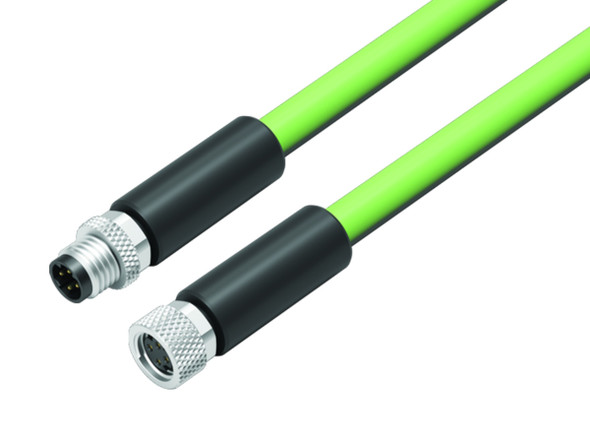 Binder 77-5430-5429-50704-0200 M8-D Connecting cable male cable connector - female cable connector, Contacts: 4, shielded, moulded on the cable, IP67, Profinet/Ethernet CAT5e, PUR, green, 4 x AWG 22, 2 m | American Cable Assemblies