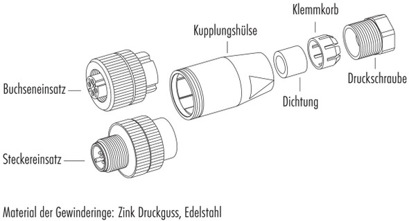 Binder 99-0436-225-05 M12-B Female cable connector, Contacts: 5, 6.0-8.0 mm, unshielded, screw clamp, IP67, UL