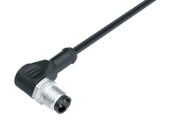 Binder 77-4427-0000-50003-1000 M12-B Male angled connector, Contacts: 3, unshielded, moulded on the cable, IP68, UL, PUR, black, 3 x 0.34 mm², 10 m | American Cable Assemblies