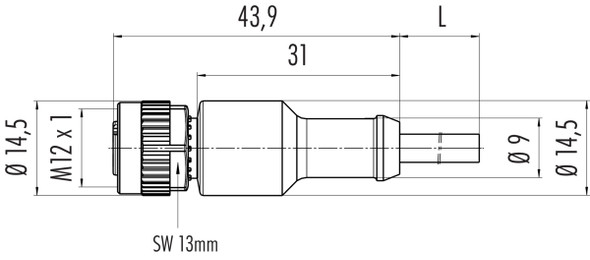 Binder 77-4430-0000-50003-0200 M12-B Female cable connector, Contacts: 3, unshielded, moulded on the cable, IP68, UL, PUR, black, 3 x 0.34 mm², 2 m