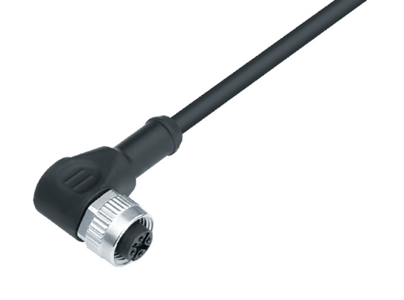 Binder 77-4434-0000-50004-1000 M12-B Female angled connector, Contacts: 4, unshielded, moulded on the cable, IP68, UL, PUR, black, 4 x 0.34 mm², 10 m | American Cable Assemblies