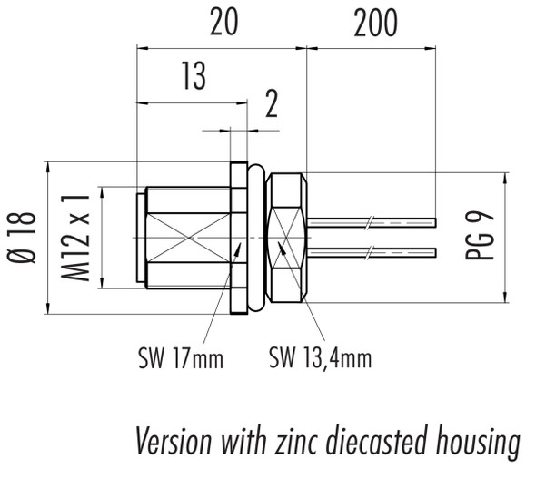 Binder 76-2133-0111-00104-0200 M12-B Male panel mount connector, Contacts: 4, unshielded, single wires, IP68, UL, PG 9, stainless steel