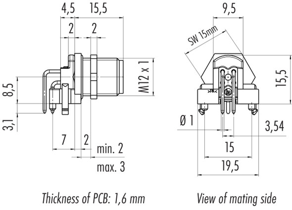 Binder 99-4445-601-05 M12-B Male angled panel mount connector, Contacts: 5, shieldable, THR, IP67, UL