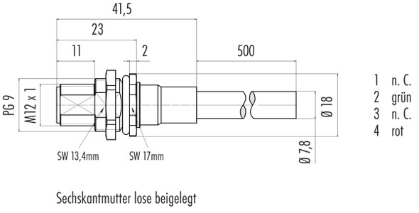 Binder 70-4433-247-04 M12-B Male panel mount connector, Contacts: 2, shielded, with cable assembled, IP68, PG 9, Profibus, PUR, violet, 1 x 2 x 0.25 mm², front fastened, 0.5 m