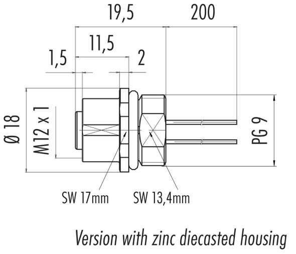 Binder 76-2134-0111-00105-0200 M12-B Female panel mount connector, Contacts: 5, unshielded, single wires, IP68, UL, PG 9, stainless steel