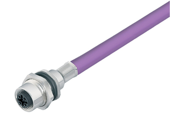 Binder 70-4434-247-04 M12-B Female panel mount connector, Contacts: 2, shielded, with cable assembled, IP68, PG 9, Profibus, PUR, violet, 1 x 2 x 0.25 mm², front fastened, 0.5 m | American Cable Assemblies