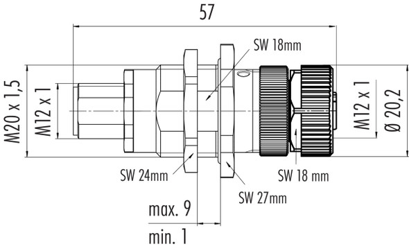 Binder 09-5242-00-04 M12-B Adapter, Contacts: 4, shielded, pluggable, IP67, UL