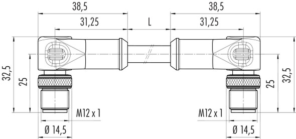 Binder 77-4527-4527-34704-0200 M12-D Connecting cable 2 male angled connector, Contacts: 4, shielded, moulded on the cable, IP67, Ethernet CAT5e, TPE, blue green, 2 x 2 x AWG 24, 2 m