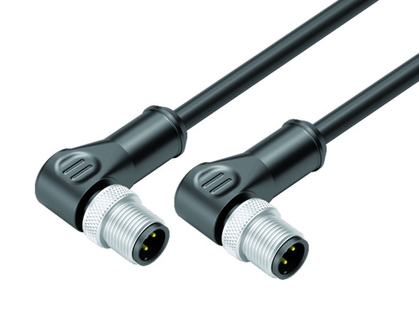 Binder 77-4527-4527-64704-0200 M12-D Connecting cable 2 male angled connector, Contacts: 4, shielded, moulded on the cable, IP67, Ethernet CAT5e, TPE, black, 2 x 2 x AWG 24, 2 m | American Cable Assemblies