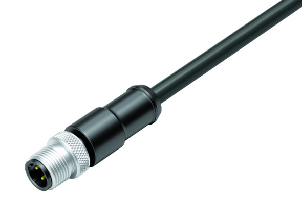 Binder 77-4529-0000-64704-0100 M12-D Male cable connector, Contacts: 4, shielded, moulded on the cable, IP67, UL, Ethernet CAT5e, TPE, black, 2 x 2 x AWG 24, 1 m | American Cable Assemblies