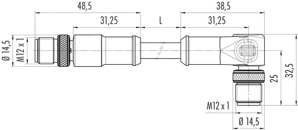 Binder 77-4529-4527-34704-1000 M12-D Connecting cable male cable connector - male angled connector, Contacts: 4, shielded, moulded on the cable, IP67, Ethernet CAT5e, TPE, blue green, 2 x 2 x AWG 24, 10 m