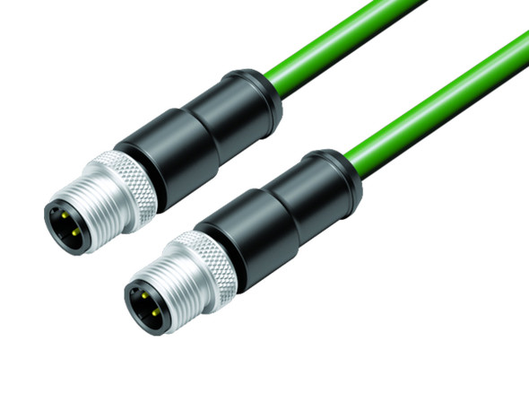 Binder 77-4529-4529-50704-0100 M12-D Connecting cable 2 male cable connectors, Contacts: 4, shielded, moulded on the cable, IP67, UL, Profinet/Ethernet CAT5e, PUR, green, 4 x AWG 22, 1 m | American Cable Assemblies