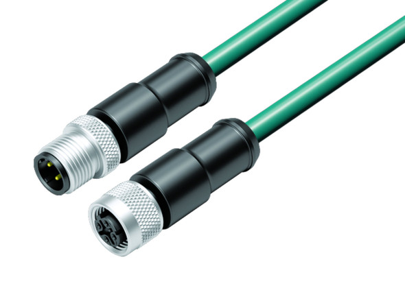 Binder 77-4530-4529-34704-2000 M12-D Connecting cable male cable connector - female cable connector, Contacts: 4, shielded, moulded on the cable, IP67, Ethernet CAT5e, TPE, blue green, 2 x 2 x AWG 24, 20 m | American Cable Assemblies