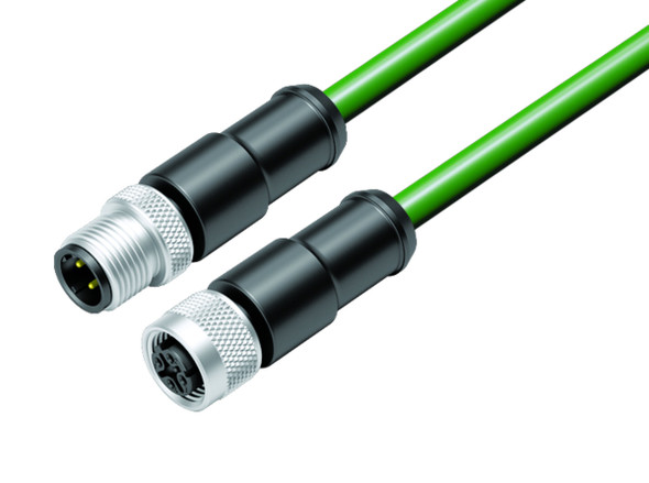 Binder 77-4530-4529-50704-0500 M12-D Connecting cable male cable connector - female cable connector, Contacts: 4, shielded, moulded on the cable, IP67, Profinet/Ethernet CAT5e, PUR, green, 4 x AWG 22, 5 m | American Cable Assemblies