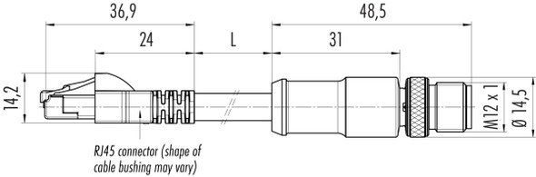 Binder 77-9753-4529-34704-0060 M12-D Connecting cable male cable connector - RJ45 connector, Contacts: 4, shielded, moulded on the cable, IP67, Ethernet CAT5e, TPE, blue green, 2 x 2 x AWG 24, 0.6 m