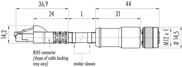 Binder 77-9753-4530-50704-0060 M12-D Connecting cable female cable connector - RJ45 connector, Contacts: 4, shielded, moulded on the cable, IP67, Profinet/Ethernet CAT5e, PUR, green, 4 x AWG 22, 0.6 m