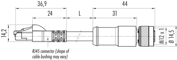 Binder 77-9753-4530-64704-0030 M12-D Connecting cable female cable connector - RJ45 connector, Contacts: 4, shielded, moulded on the cable, IP67, Ethernet CAT5e, TPE, black, 2 x 2 x AWG 24, 0.3 m