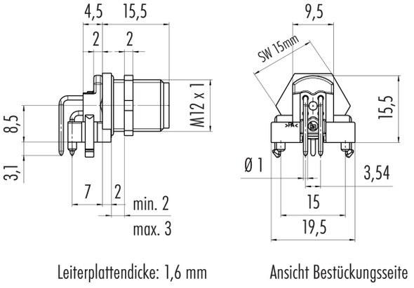 Binder 99-3731-202-04 M12-D Male panel mount connector, Contacts: 4, unshielded, THR, IP67, UL, two-part design