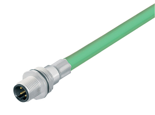 Binder 70-3733-705-04 M12-D Male panel mount connector, Contacts: 4, shielded, with cable assembled, IP67, M16x1,5, Profinet, PUR, green, 2 x 2 x AWG 22, 0.5 m | American Cable Assemblies