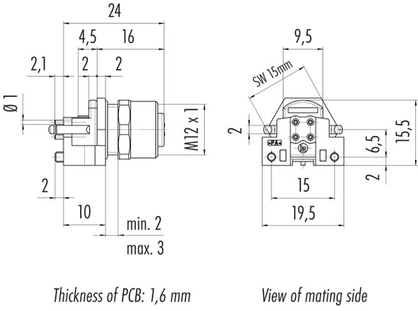 Binder 99-3732-200-04 M12-D Female panel mount connector, Contacts: 4, unshielded, THR, IP67, UL, M12x1,0