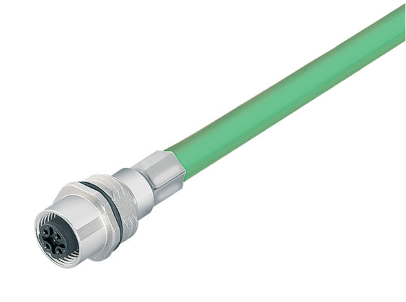 Binder 70-3734-705-04 M12-D Female panel mount connector, Contacts: 4, shielded, with cable assembled, IP67, M16x1,5, Profinet, PUR, green, 2 x 2 x AWG 22, 0.5 m | American Cable Assemblies