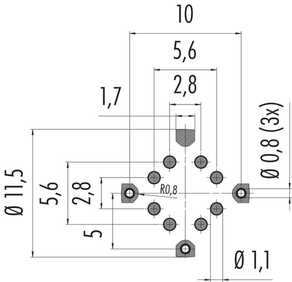 Binder 99-3782-401-08 M12-X Female panel mount connector, Contacts: 8, shieldable, SMT, IP68, UL, M14x1,0