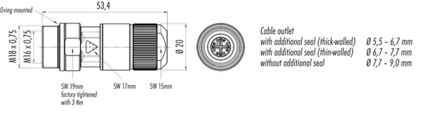 Binder 99-4172-00-08 M16-X Female cable connector, Contacts: 8, 5.5-9.0 mm, shieldable, cutting clamp, IP67