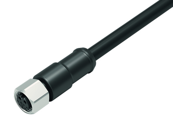 Binder 77-8730-0000-30709-0185 M12-Hybrid Female cable connector, Contacts: 2+7, moulded on the cable, IP69, PUR, black, Power: 2 x 0.75 (AWG 18), Signal: 7 x 0.14 (AWG 26), 1.85 m | American Cable Assemblies