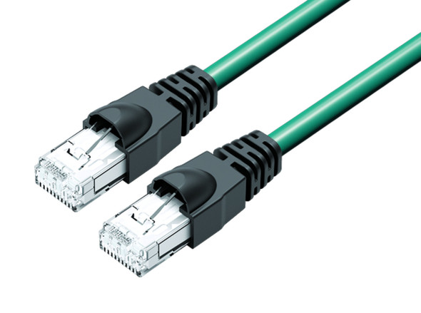 Binder 77-9753-9753-34708-0030 RJ45 Connecting cable 2 RJ45 connector, Contacts: 8, shielded, moulded on the cable, IP20, Ethernet CAT5e, TPE, blue green, 4 x 2 x AWG 24, 0.3 m | American Cable Assemblies