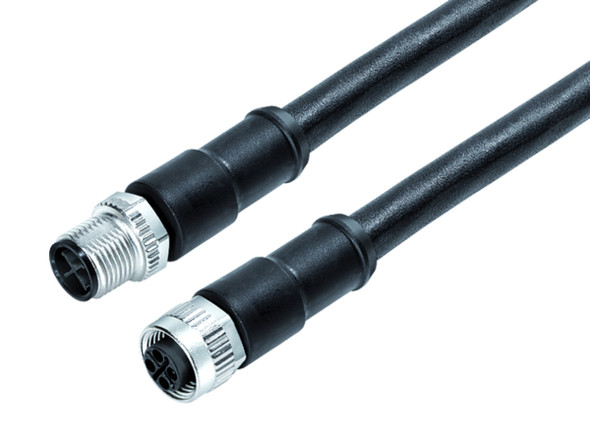 Binder 77-0690-0689-50704-0200 M12-S Connecting cable male cable connector - female cable connector, Contacts: 3+PE, unshielded, moulded on the cable, IP68, M12x1,0, PUR, black, 4 x 1.50 mm², 2 m | American Cable Assemblies