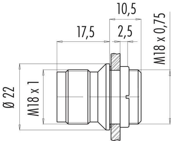 Binder 09-0441-81-04 M18 Male panel mount connector, Contacts: 4, unshielded, solder, IP67