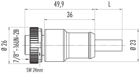 Binder 77-1430-0000-50004-0600 7/8" Female cable connector, Contacts: 4, unshielded, moulded on the cable, IP68, UL, PUR, black, 4 x 1.50 mm², 6 m