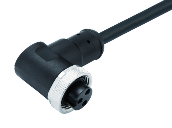 Binder 77-1434-0000-50004-0500 7/8" Female angled connector, Contacts: 4, unshielded, moulded on the cable, IP68, UL, PUR, black, 4 x 1.50 mm², 5 m | American Cable Assemblies