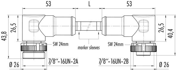 Binder 77-1434-1427-50003-0200 7/8" Connecting cable male angled connector - female angled connector, Contacts: 2+PE, unshielded, moulded on the cable, IP68, UL, PUR, black, 3 x 1.50 mm², 2 m