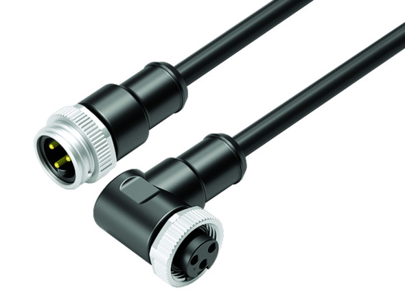 Binder 77-1434-1429-50003-1000 7/8" Connecting cable male cable connector - female angled connector, Contacts: 2+PE, unshielded, moulded on the cable, IP68, UL, PUR, black, 3 x 1.50 mm², 10 m | American Cable Assemblies
