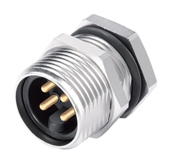 Binder 09-2447-180-03 7/8" Male panel mount connector, Contacts: 2+PE, unshielded, THT, IP68, UL, VDE, front fastened | American Cable Assemblies