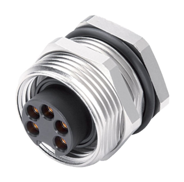 Binder 09-2450-180-05 7/8" Female panel mount connector, Contacts: 4+PE, unshielded, THT, IP68, UL, VDE, front fastened | American Cable Assemblies