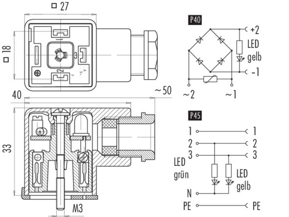 Binder 43-1730-140-03 Size A Female power connector, Contacts: 2+PE, 6.0-8.0 mm, unshielded, screw clamp, IP40 without seal, Circuit P40