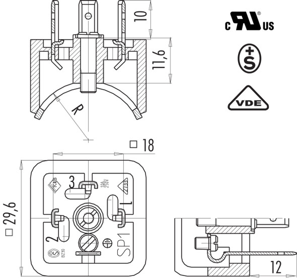 Binder 43-1717-025-03 Size A Male power connector, contacts angled inwards, Contacts: 2+PE, unshielded, solder, IP40 without seal, UL, ESTI+, VDE