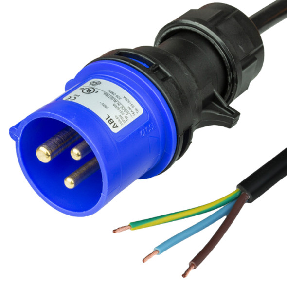 IEC60309 6H 2P+E BLUE PLUG to OPEN 1.5mm2 LSZH BLACK Cordage