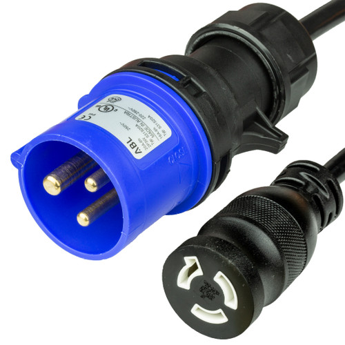 IEC 60309 6H 2P+E Splashproof BLUE PLUG to NEMA 6-15R 15A 250V