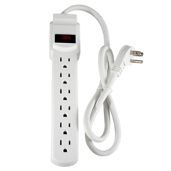 Shaxon 6 AC Outlet Flat Plug Power Strip, Surge Protected, 3 Foot Cord| American Cable Assemblies