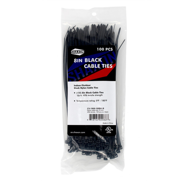 Shaxon SH-CV-1908-100BK-B 8 Inch Cable Ties, 100pcs – Black| American Cable Assemblies