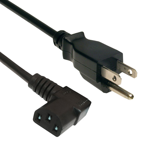Shaxon SH-POUL-XXRA Power Cord Nema 5-15P To IEC320-C13 Female Right Angle, UL/CSA, 18 AWG, 3C, PVC Black| American Cable Assemblies