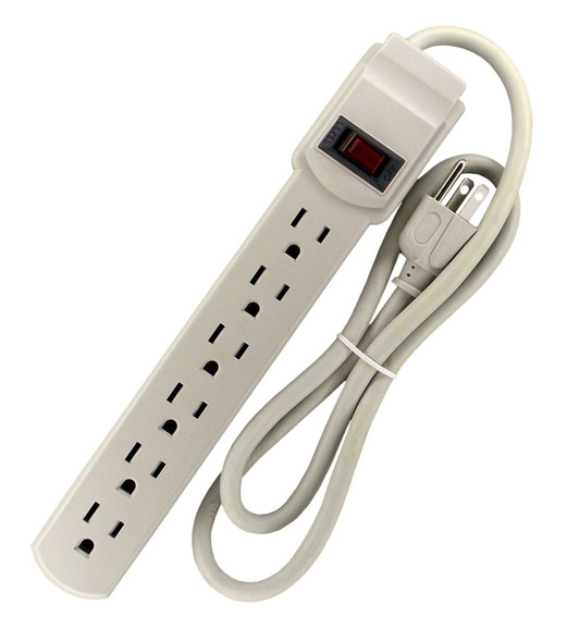 Shaxon SH-PYF-69 Power Strip With 6 AC Outlet, 3 Foot Cord, Ivory| American Cable Assemblies