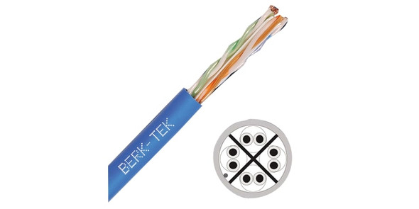 Berk-Tek 10032094 LANmark-1000, Category 6, Plenum, UTP Data Cable, 23 AWG, 4 pair, solid bare copper conductors, FEP insulation, Flame-retardant PVC jacket, Blue, Box of 1000 ft