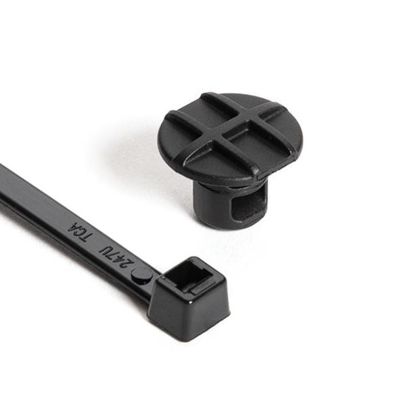 HellermannTyton 156-02512 Cable Tie Mounts Cable Tie with Button Mount, 0.35" Hole Dia, 0.12" Max Panel, 0.07" Max Tie Width, PA66HIRHSUV, Black, | American Cable Assemblies
